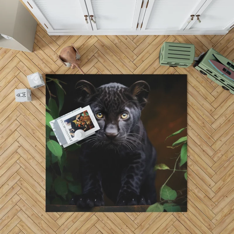 Cute Black Panther Cub Closeup Rug