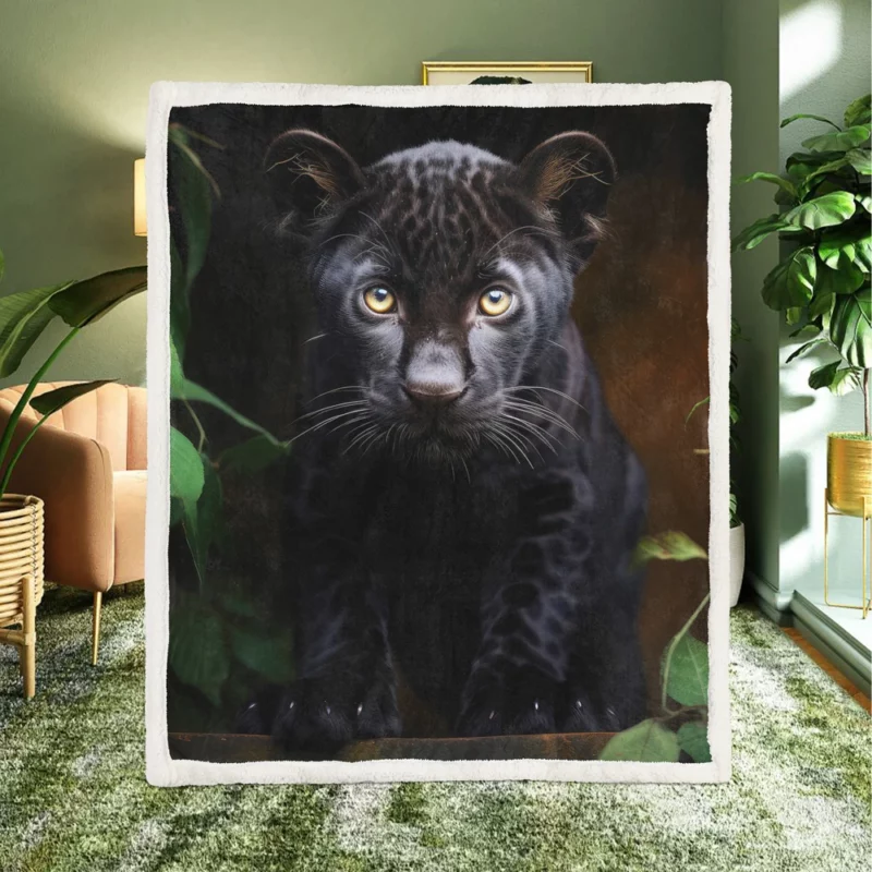 Cute Black Panther Cub Closeup Sherpa Fleece Blanket