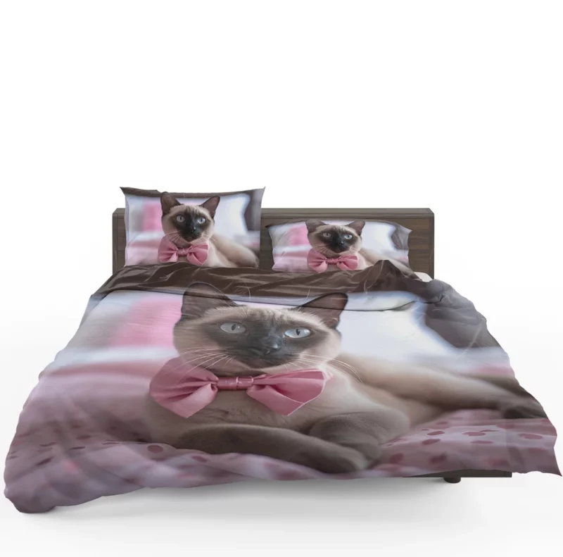 Cute Bow-Wearing Siamese Kitten Bedding Set 1