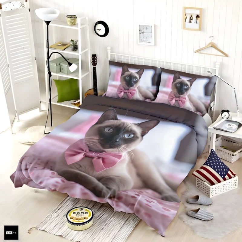 Cute Bow-Wearing Siamese Kitten Bedding Set