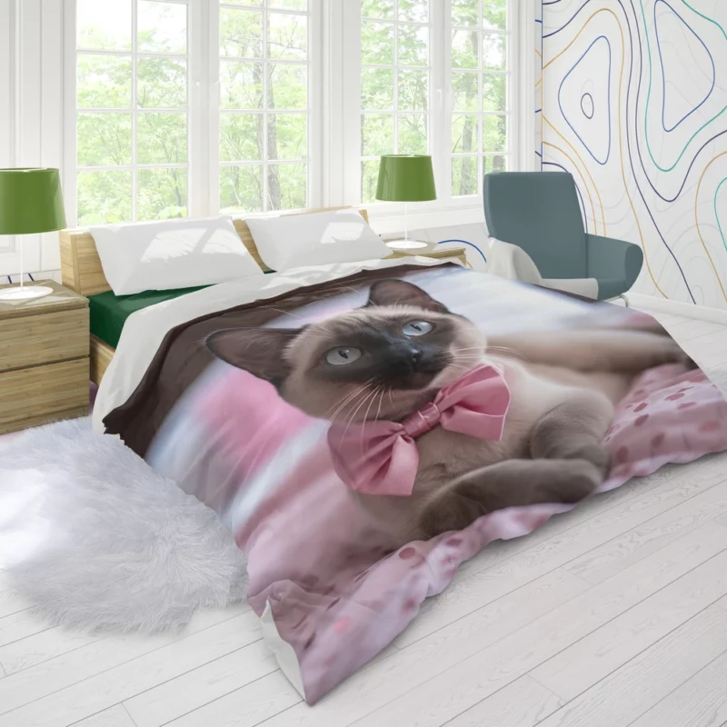 Cute Bow-Wearing Siamese Kitten Duvet Cover