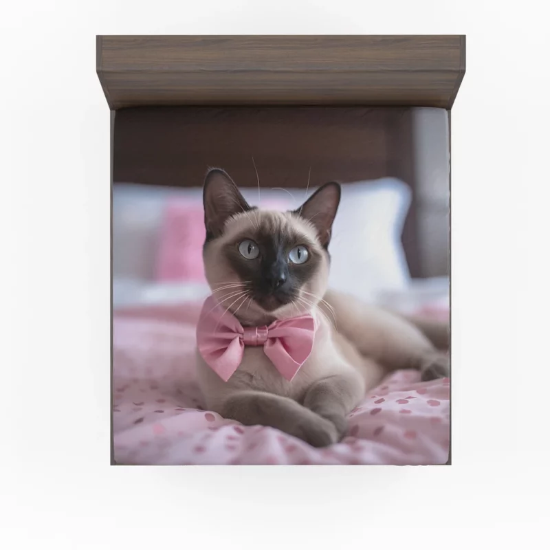 Cute Bow-Wearing Siamese Kitten Fitted Sheet