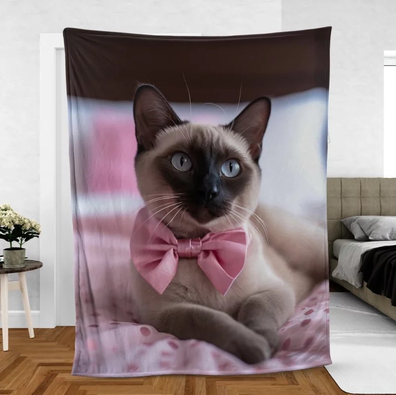 Cute Bow-Wearing Siamese Kitten Fleece Blanket