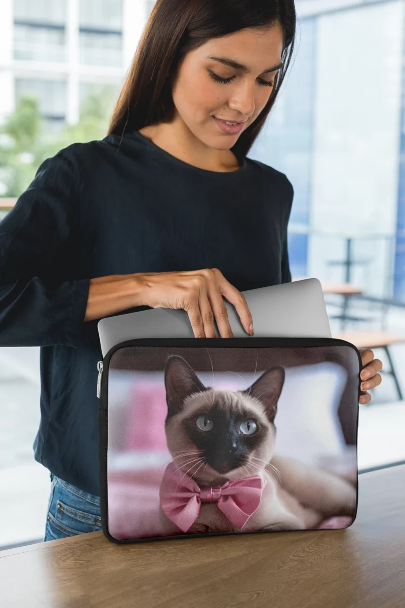 Cute Bow Wearing Siamese Kitten Laptop Sleeve 1