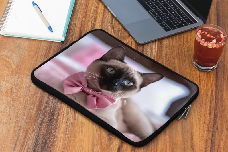 Cute Bow Wearing Siamese Kitten Laptop Sleeve 2