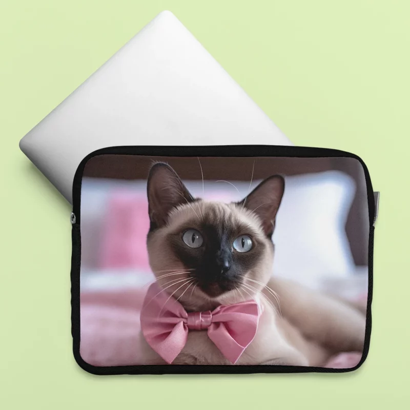 Cute Bow-Wearing Siamese Kitten Laptop Sleeve