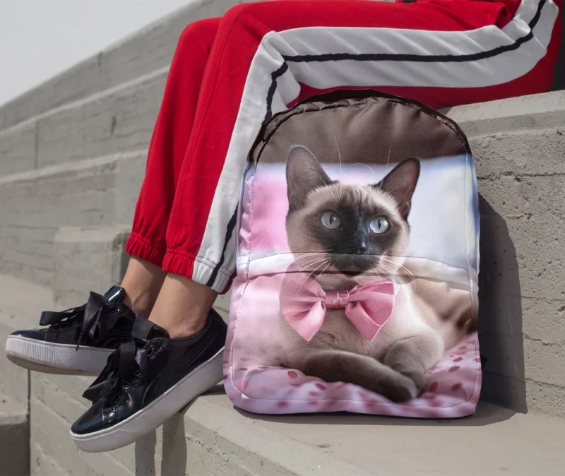 Cute Bow-Wearing Siamese Kitten Minimalist Backpack 1