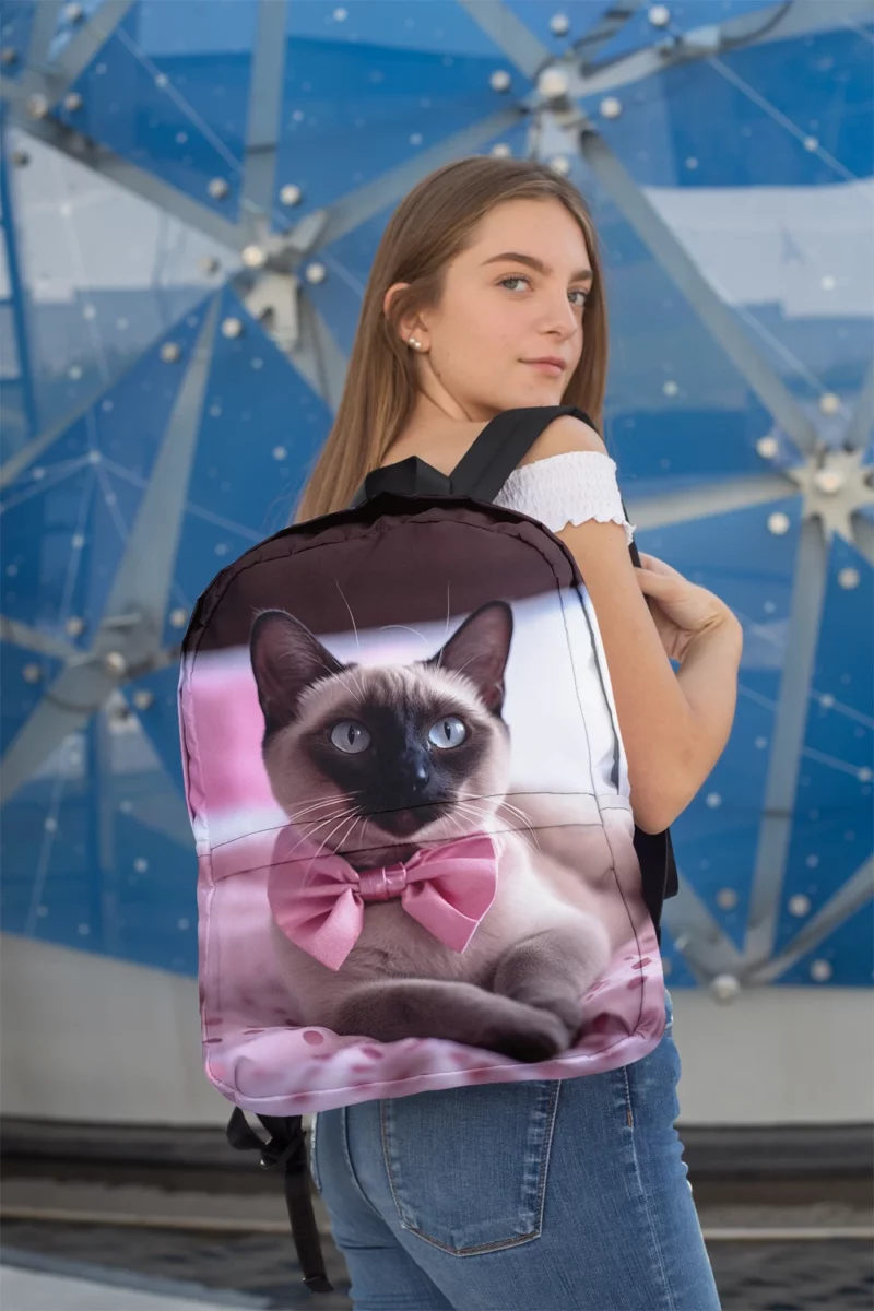 Cute Bow-Wearing Siamese Kitten Minimalist Backpack 2