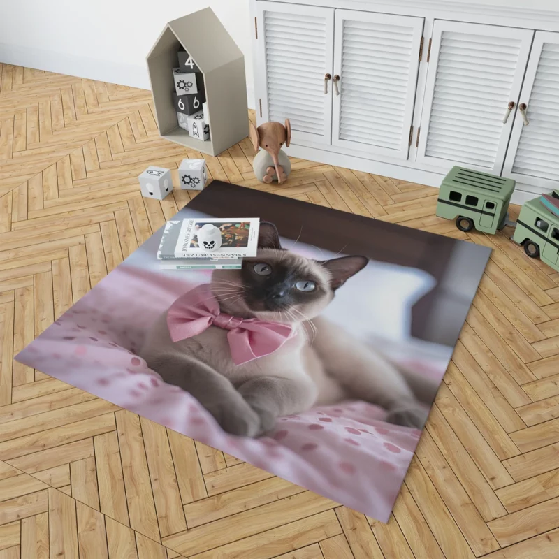 Cute Bow-Wearing Siamese Kitten Rug 1