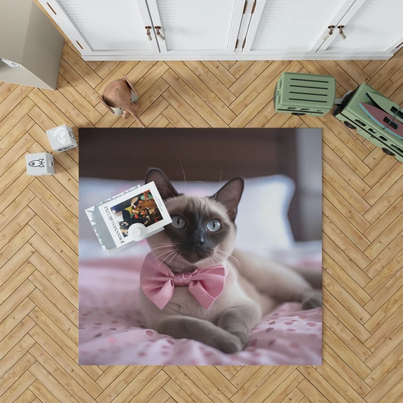 Cute Bow-Wearing Siamese Kitten Rug