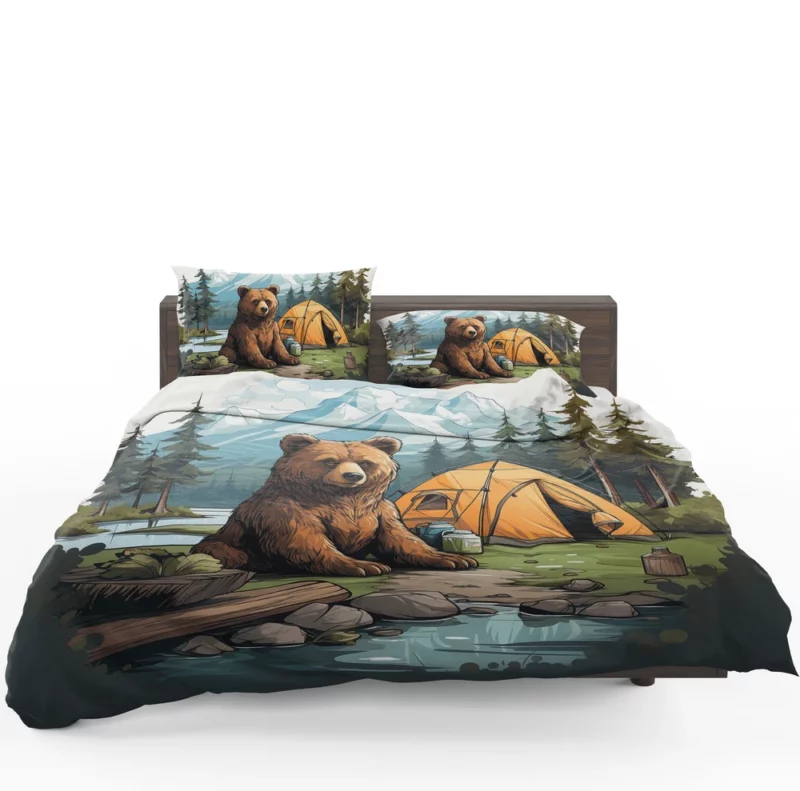 Cute Camping Bear Illustration Bedding Set 1