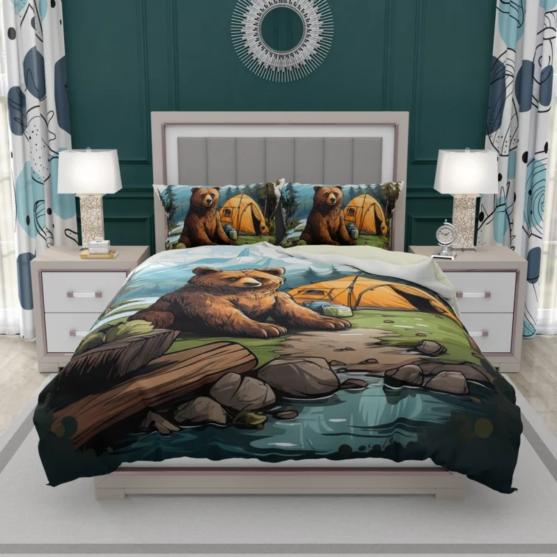 Cute Camping Bear Illustration Bedding Set 2