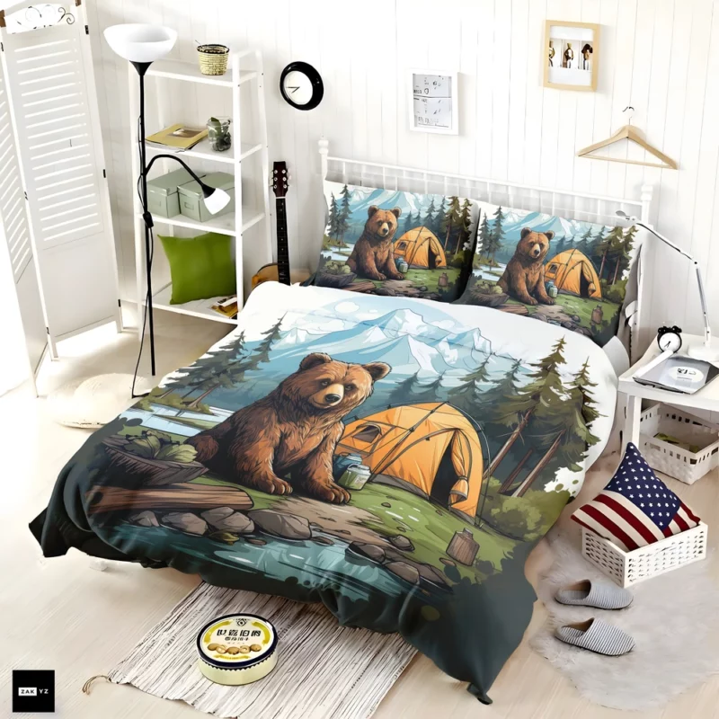 Cute Camping Bear Illustration Bedding Set