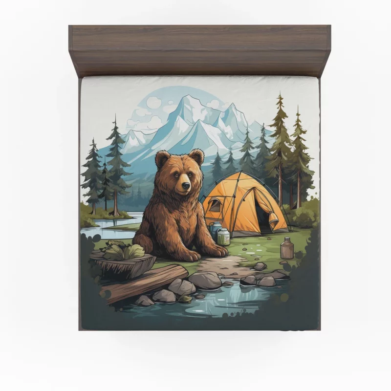 Cute Camping Bear Illustration Fitted Sheet