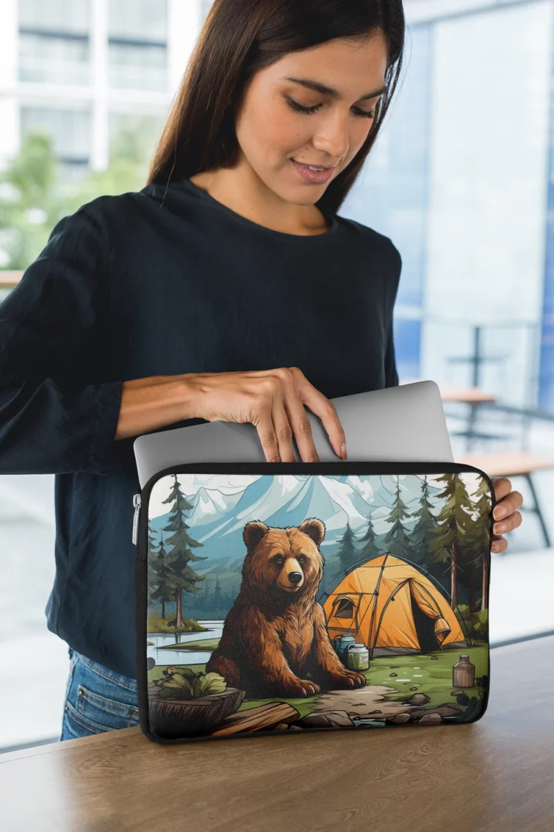 Cute Camping Bear Illustration Laptop Sleeve 1