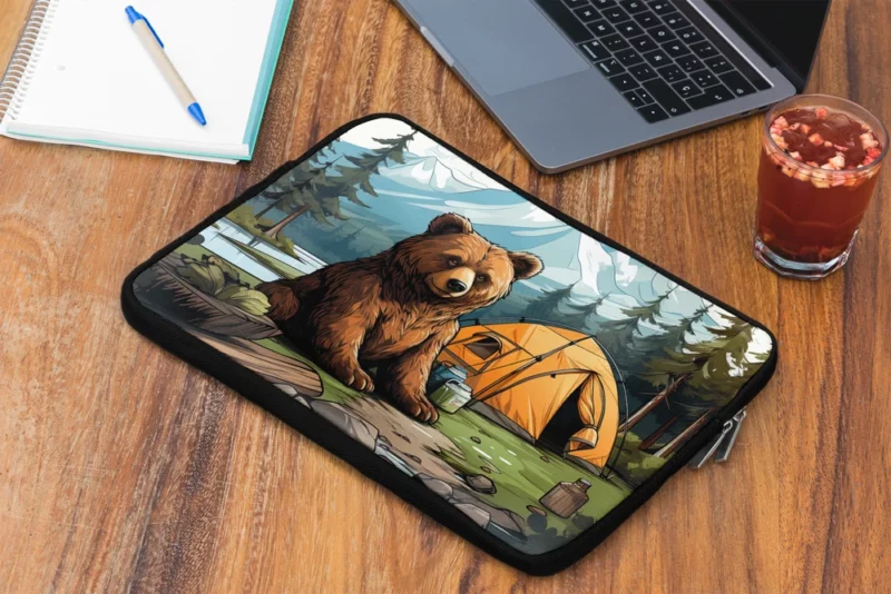 Cute Camping Bear Illustration Laptop Sleeve 2