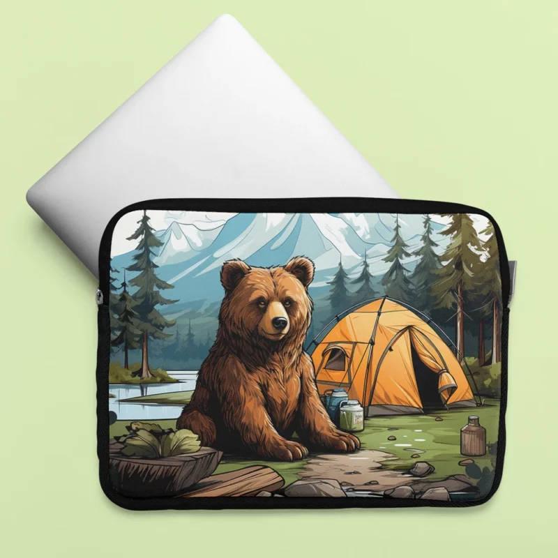 Cute Camping Bear Illustration Laptop Sleeve