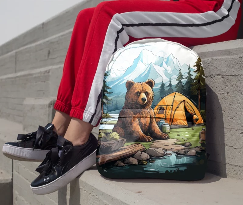 Cute Camping Bear Illustration Minimalist Backpack 1