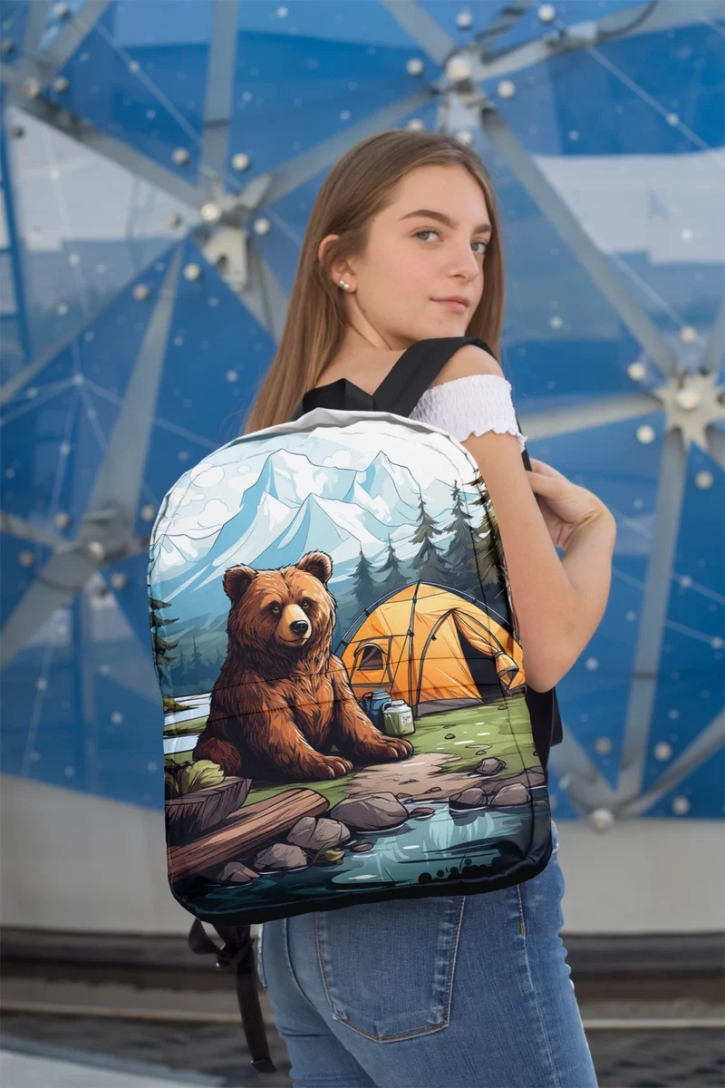 Cute Camping Bear Illustration Minimalist Backpack 2