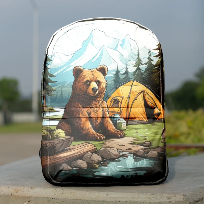 Cute Camping Bear Illustration Minimalist Backpack