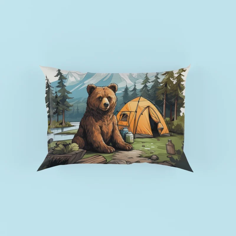 Cute Camping Bear Illustration Pillow Case