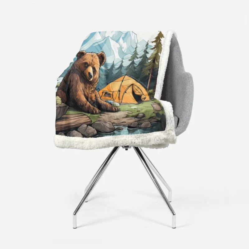 Cute Camping Bear Illustration Sherpa Fleece Blanket 1