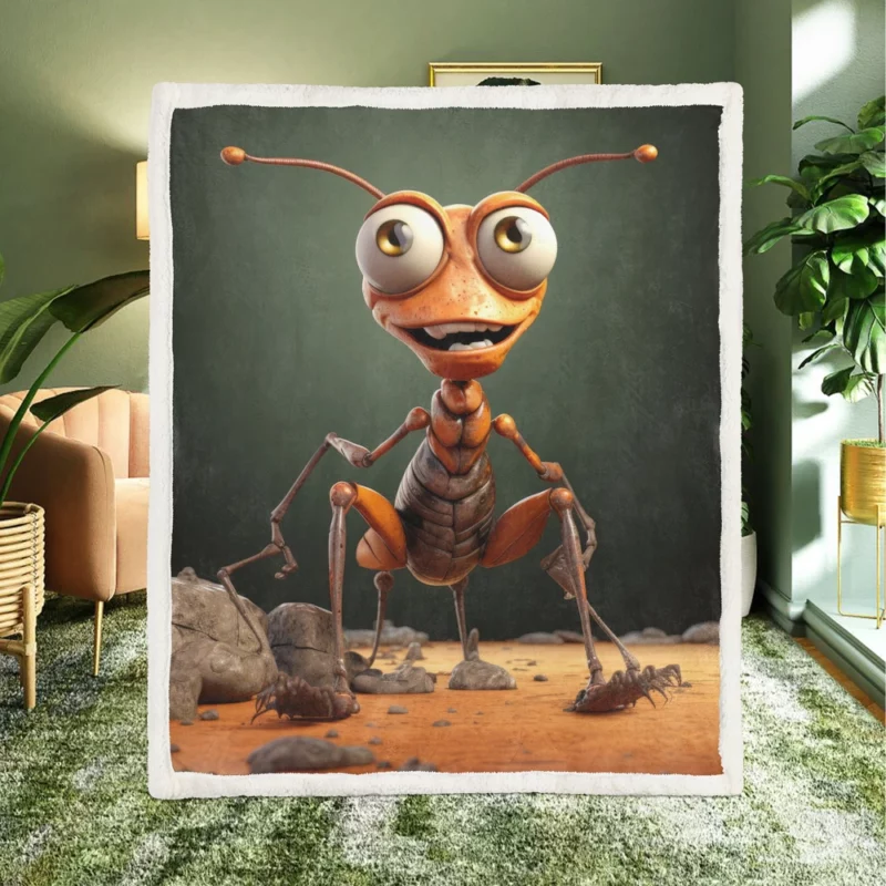 Cute Cartoon Ant Character Sherpa Fleece Blanket