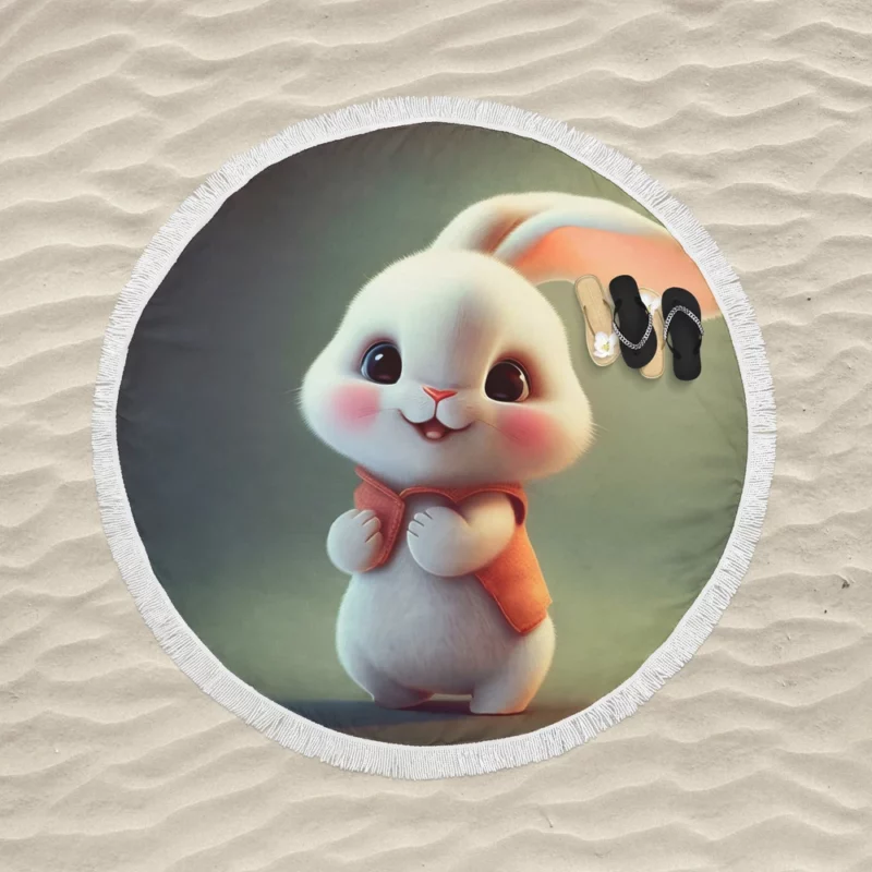 Cute Cartoon Bunny Round Beach Towel