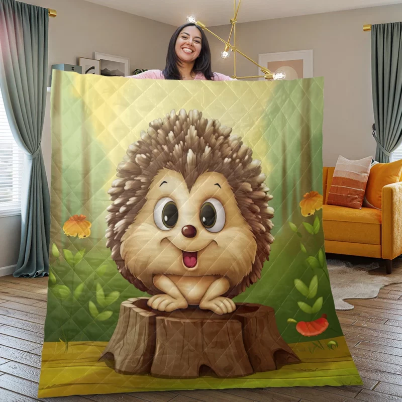 Cute Cartoon Hedgehog Quilt Blanket