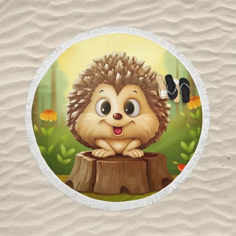 Cute Cartoon Hedgehog Round Beach Towel