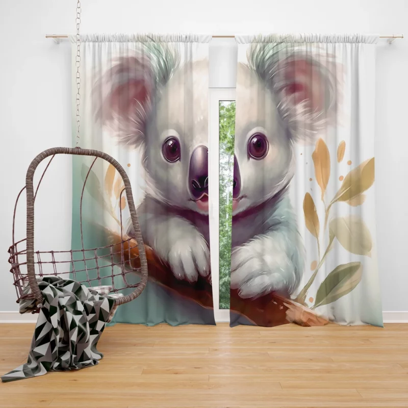 Cute Cartoon Koala Face Window Curtain