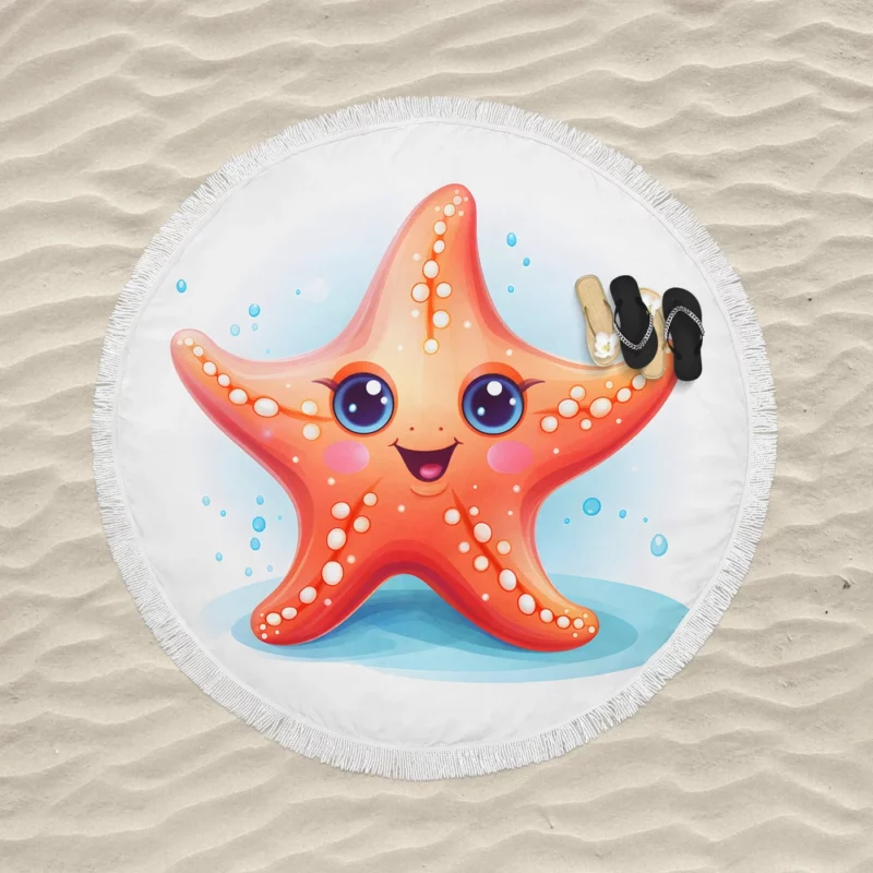 Cute Cartoon Starfish Round Beach Towel