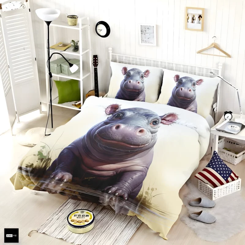 Cute Comic Hippo Bedding Set