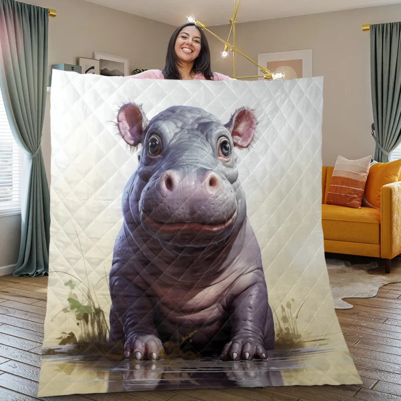 Cute Comic Hippo Quilt Blanket