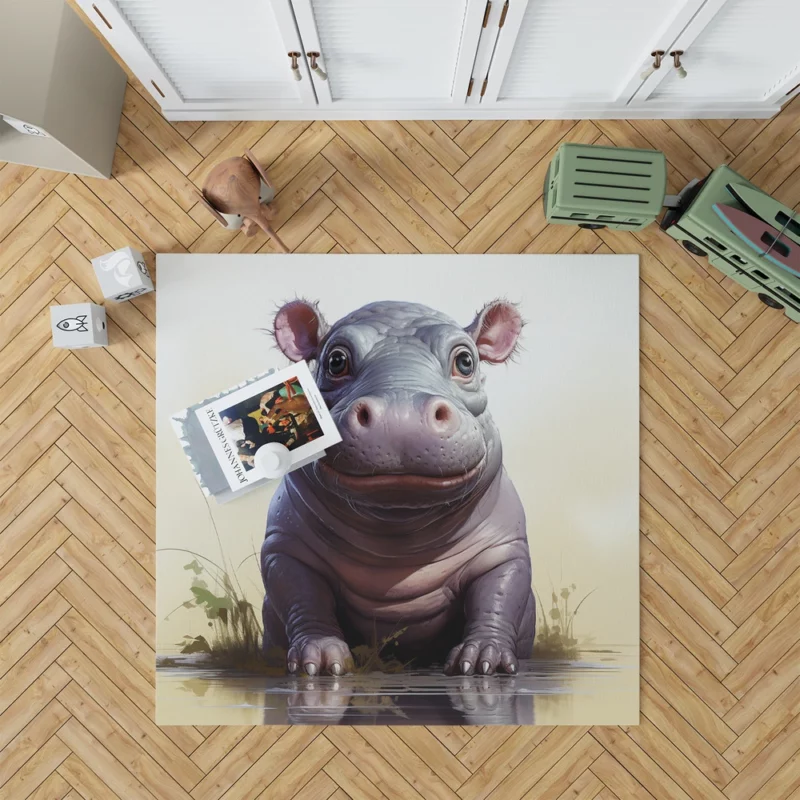 Cute Comic Hippo Rug