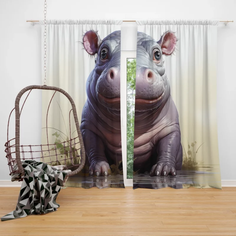 Cute Comic Hippo Window Curtain