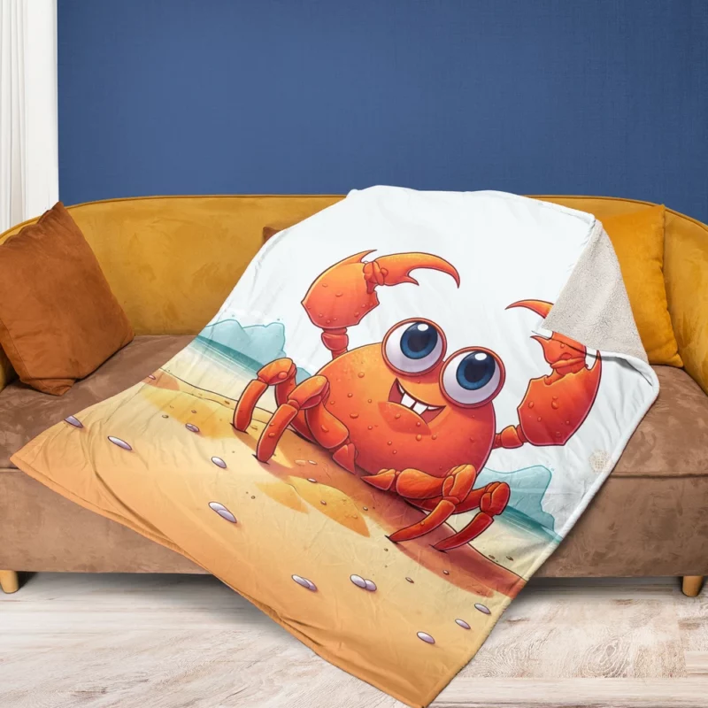 Cute Crab on the Beach Fleece Blanket 1