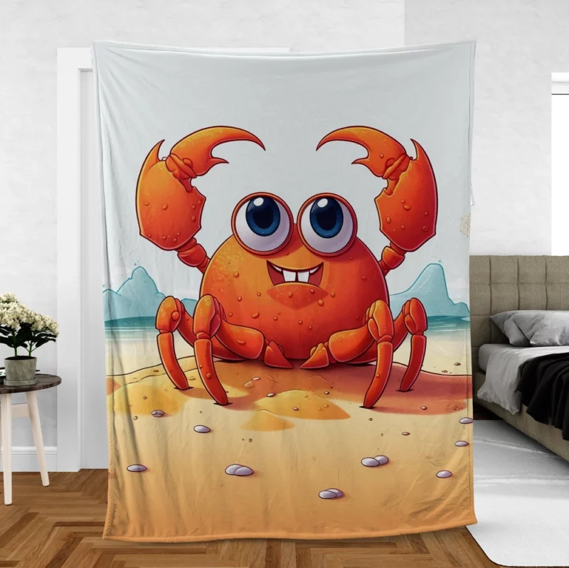 Cute Crab on the Beach Fleece Blanket