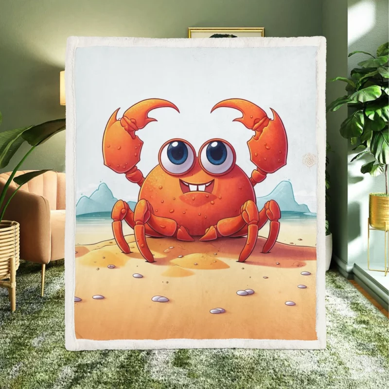 Cute Crab on the Beach Sherpa Fleece Blanket