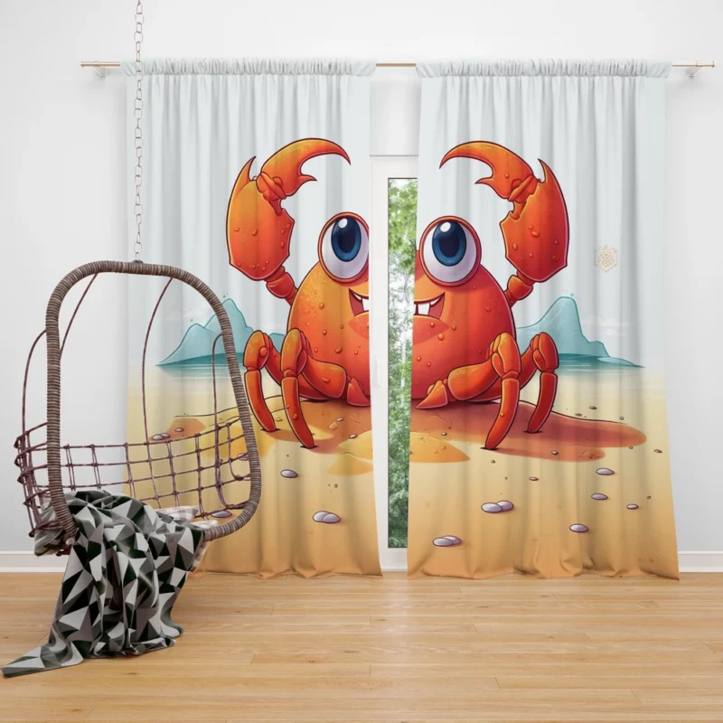 Cute Crab on the Beach Window Curtain