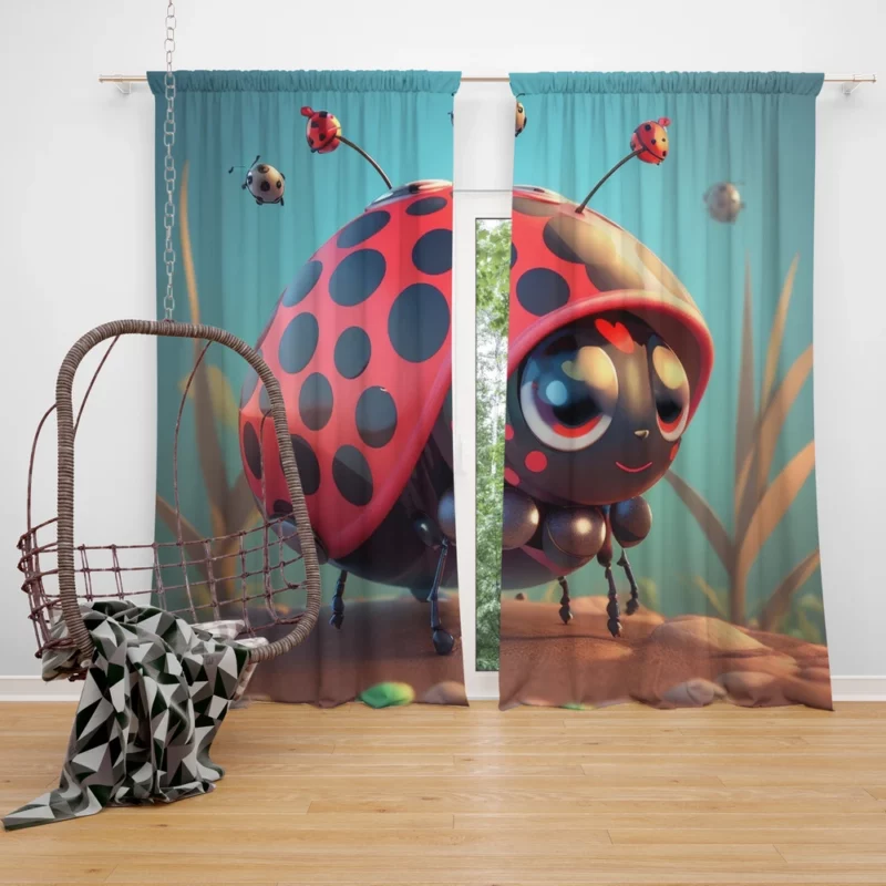 Cute Crawling Bugs Illustration Window Curtain