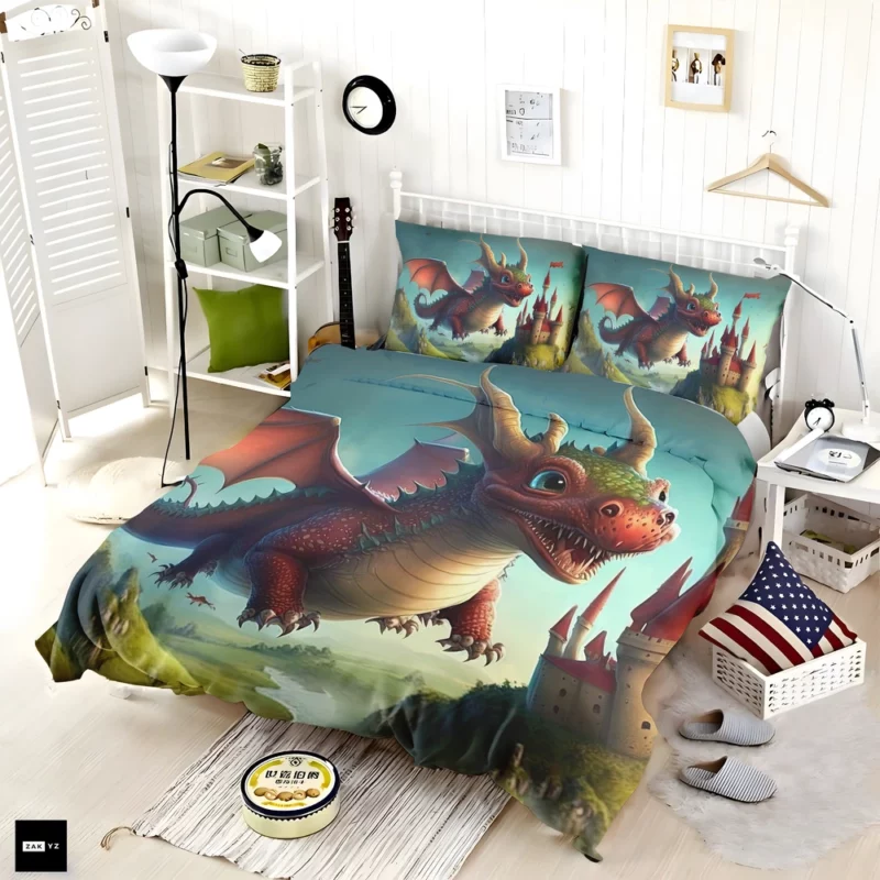 Cute Dragon and Castle Bedding Set