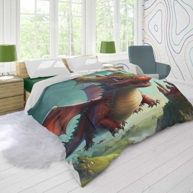 Cute Dragon and Castle Duvet Cover