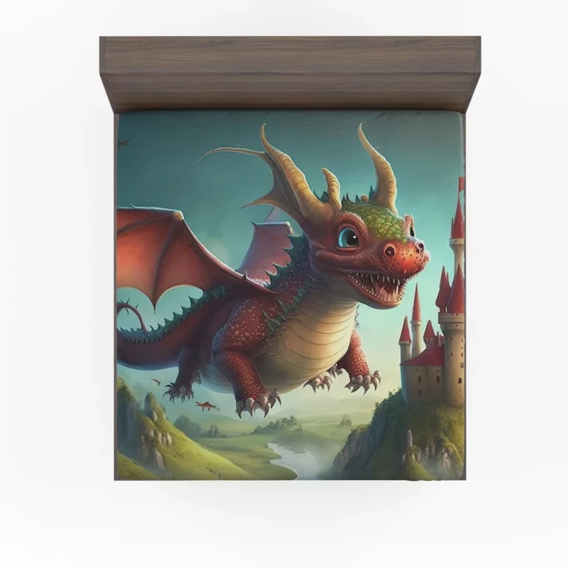 Cute Dragon and Castle Fitted Sheet