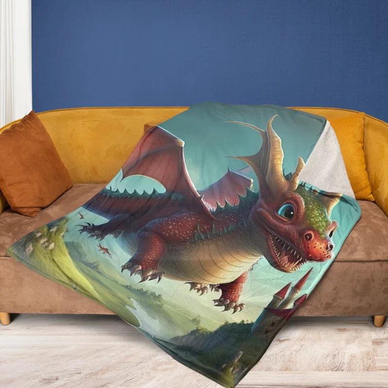 Cute Dragon and Castle Fleece Blanket 1