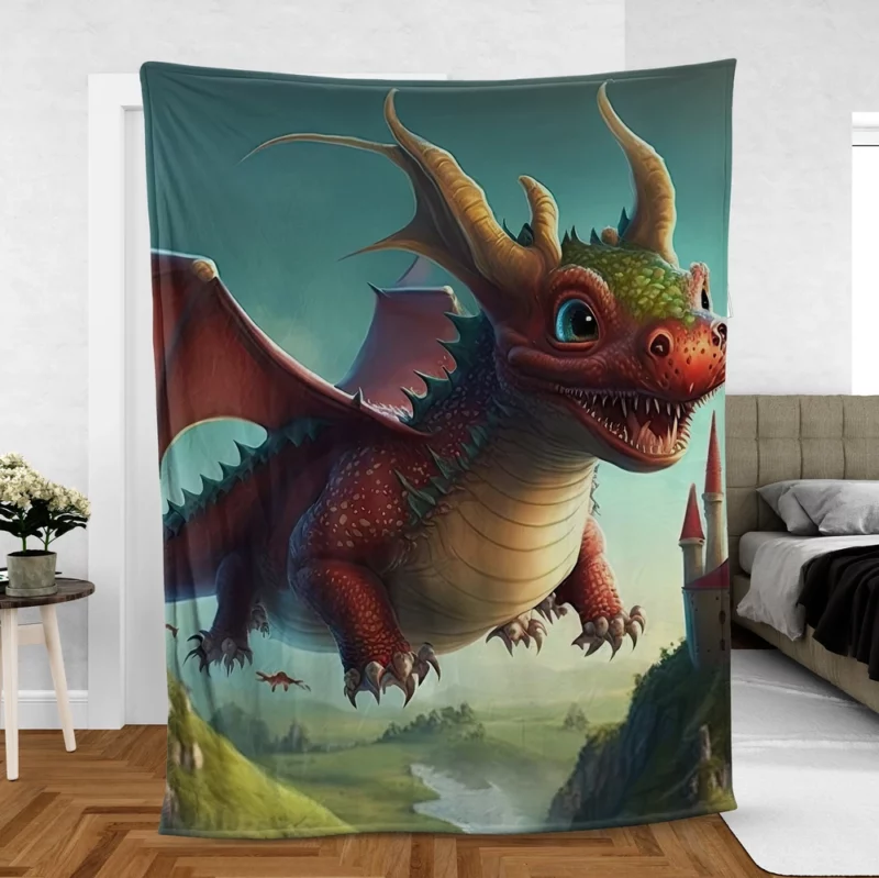 Cute Dragon and Castle Fleece Blanket