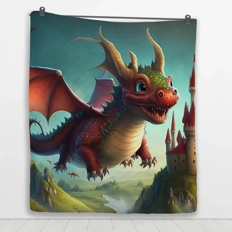 Cute Dragon and Castle Quilt Blanket 1