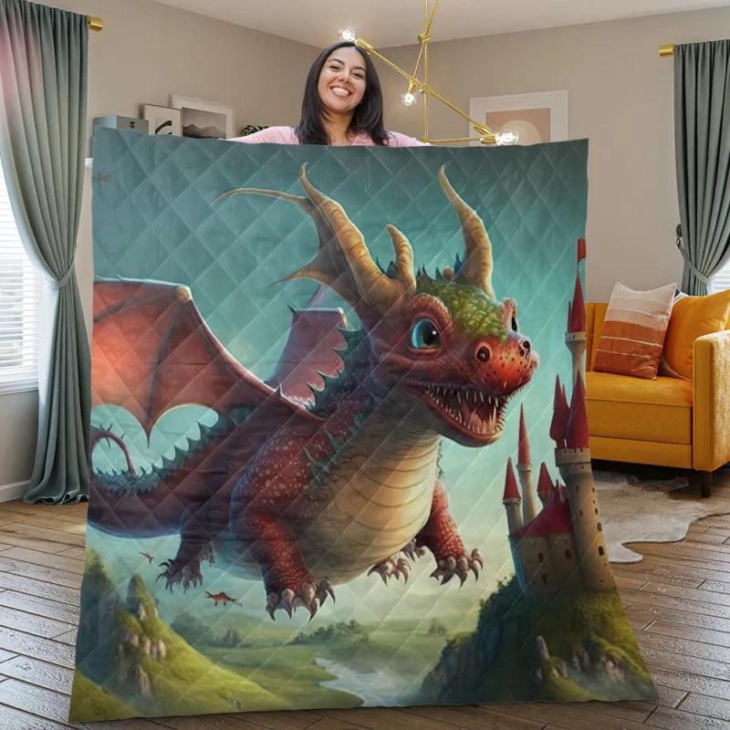 Cute Dragon and Castle Quilt Blanket