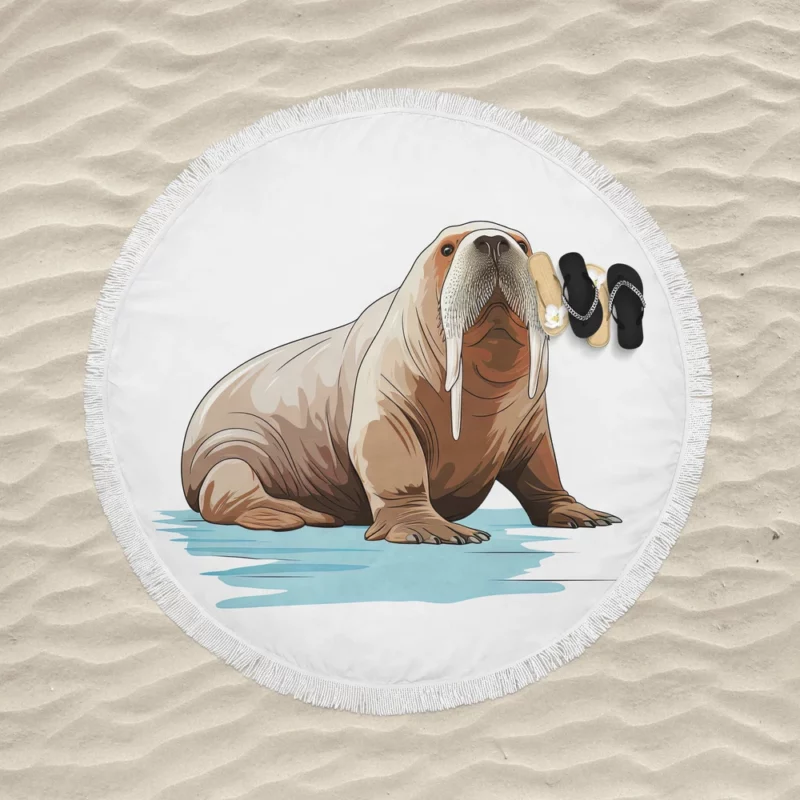 Cute Flat Animal Illustration Round Beach Towel