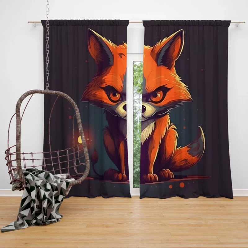 Cute Fox Illustration Window Curtain